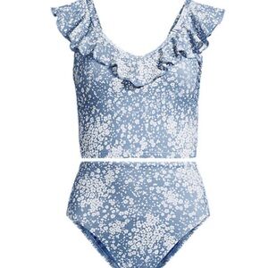 Lands' End Blue Floral Tankini and high waist bottoms